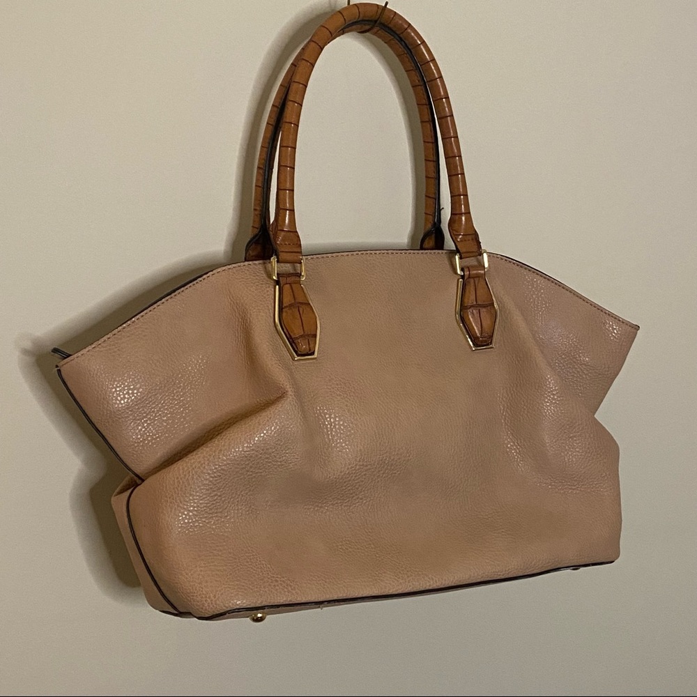 NEIMAN MARCUS CROSSBODY TOTE  "CROCODILE" HANDLE RUCHED AT SIDES GOLD HARDWARE